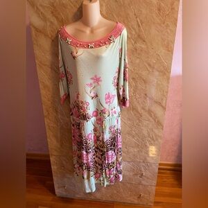 Roberto Cavalli Pink and Cream Midi Dress